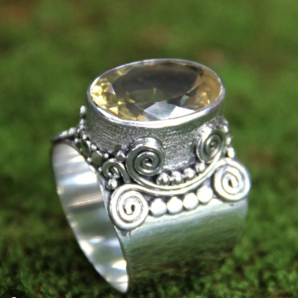 Solid Sterling Silver 925 Ring Genuine Citrine Ring Sz 7